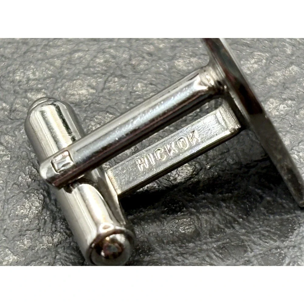 Vintage Hickock Fleur de Lis Shield Cufflinks Made in USA Silver Tone